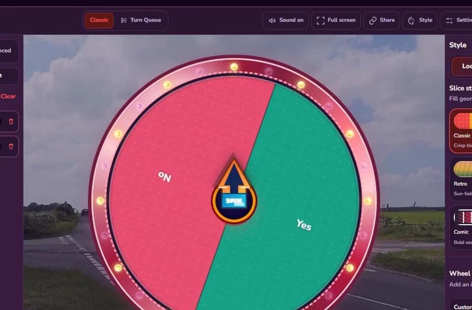 Spin The Wheel Yes Or No template with two equal Yes and No sections