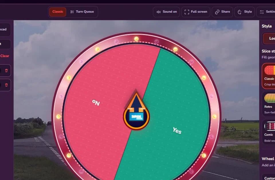 Spin The Wheel Yes Or No template with two equal Yes and No sections